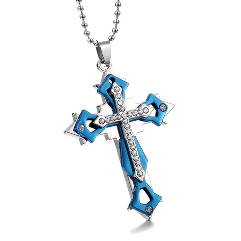 Titanium Creative Multi-Layer Cubic Zirconia Cross Pendant Necklace