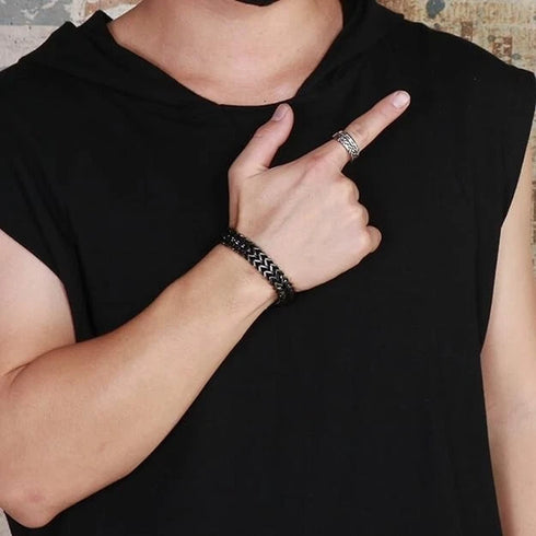 Stylish Men's High Quality Titanium Steel Double Curb Chain Magnetic Bracelet