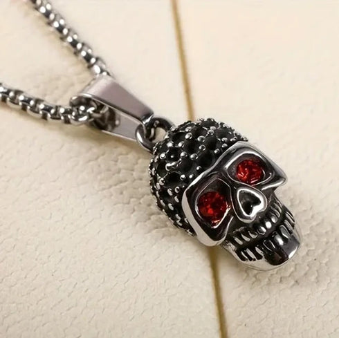 Iced Out 14K White Gold Plated Cubic Zirconia Sugar Skull Head Pendant Necklace