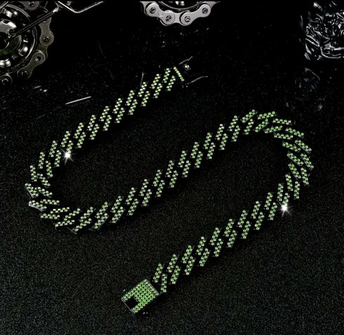 2Pcs FULLY ICED Bling Gun Black Rhodium Plated CZ Cuban Chain Necklace+Bracelet