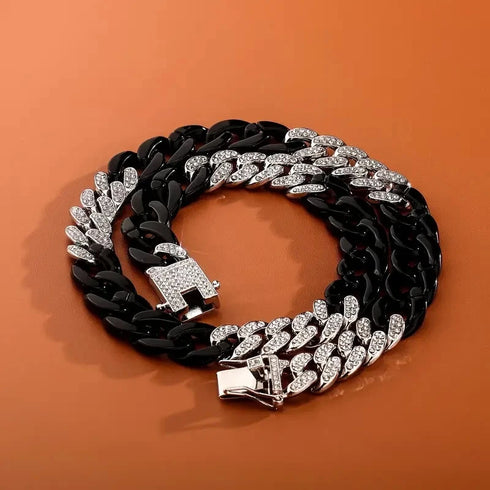 Iced Out 14K Gold Plated CZ Ankh Cross/Avant-Garde 2Tone Cuban Necklace & Bracelet