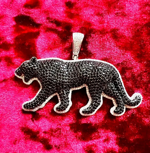 Iced Out 14K Gold Plated Cubic Zirconia Black Jaguar Panther Pendant Necklace