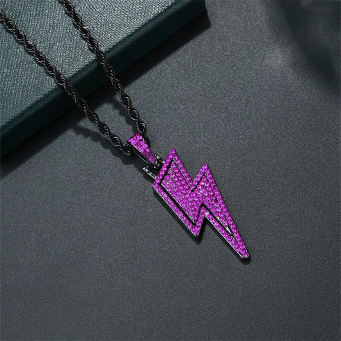 2Pc FULLY ICED Bling Rhodium Plated Purple Black CZ Cuban Link Necklace+Bracelet