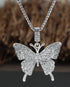 Iced Out Paved 14K White Gold Plated Cubic Zirconia Butterfly Pendant Necklace