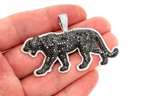 Iced Out 14K Gold Plated Cubic Zirconia Black Jaguar Panther Pendant Necklace