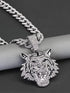 3 Pc Iced Out 14K Gold Plated CZ Tiger Head Pendant & Cuban Chain Necklace & Bracelet