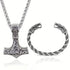 Nordic Viking Wolf Head Thor's Hammer Men Women Mjolnir Necklace & Bracelet Set