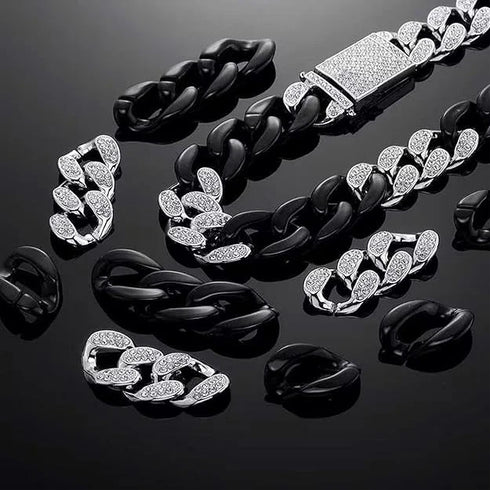 Iced Out 14K Gold Plated CZ Ankh Cross/Avant-Garde 2Tone Cuban Necklace & Bracelet