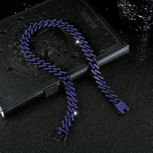 2Pcs FULLY ICED Gun Black Rhodium Plated CZ Cuban Link Hip Hop Necklace+Bracelet