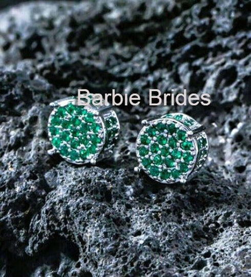 Micro Pave 14K Gold Plated Green Cubic Zirconia Men Women Cluster Stud Earrings