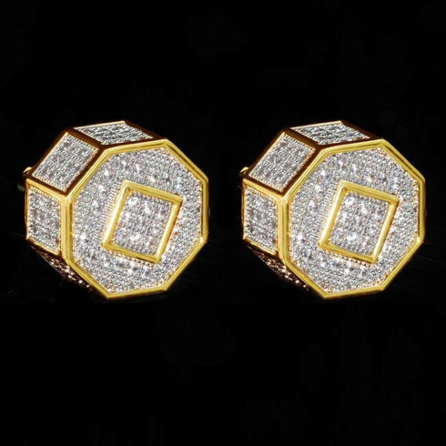 Exquisite 18K Gold Plated Micro Pave 11mm Cubic Zircon Men Women Stud Earring