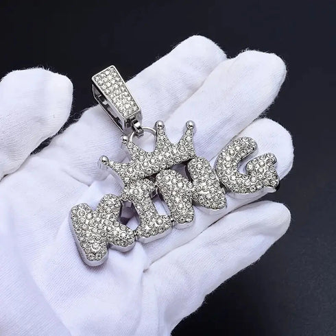 3-Pcs FULLY ICED 14K White Gold Plated CZ Crowned King Cuban Necklace & Bracelet