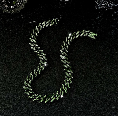 2Pcs FULLY ICED Bling Gun Black Rhodium Plated CZ Cuban Chain Necklace+Bracelet