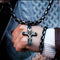 2Pc Men Creative Multi-Layer 2-Tone Cross Pendant with Byzantine Necklace & Bracelet