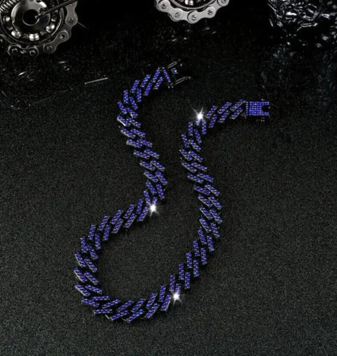 2Pcs FULLY ICED Gun Black Rhodium Plated CZ Cuban Link Hip Hop Necklace+Bracelet