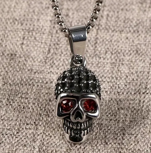 Iced Out 14K White Gold Plated Cubic Zirconia Sugar Skull Head Pendant Necklace