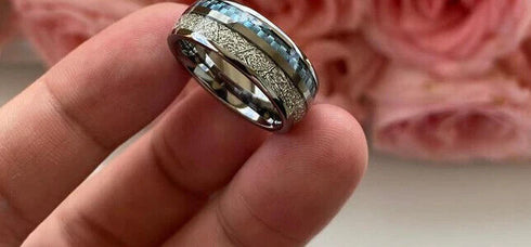 Men's 8mm Tungsten Blue Meteorite Inspired Inlay Comfort-Fit Wedding Band