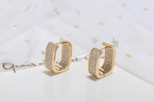 Exquisite Micro Pave 18K Gold Plated Cubic Zirconia Huggie Women Earrings