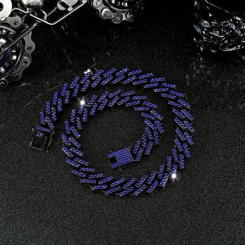 2Pcs FULLY ICED Gun Black Rhodium Plated CZ Cuban Link Hip Hop Necklace+Bracelet