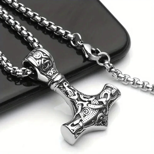Norse Runes Viking Thor Hammer/Wolf Axe/Wing Cross Sword Amulet Pendant Necklace