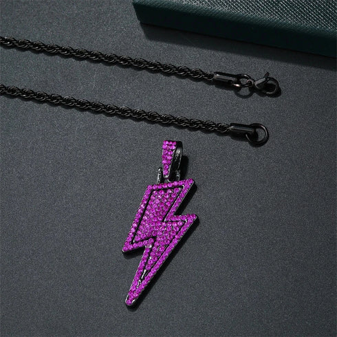 2Pc FULLY ICED Bling Rhodium Plated Purple Black CZ Cuban Link Necklace+Bracelet