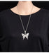 Iced Out Paved 14K White Gold Plated Cubic Zirconia Butterfly Pendant Necklace