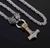 Titanium Norse Viking Twin Wolf Thor Hammer Pendant Necklace