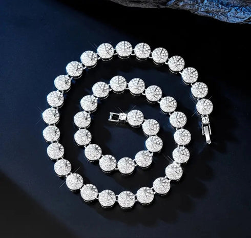 2-Pc FULLY ICED 14K Gold Plated Round Cluster CZ Tennis Chain Necklace & Bracelet