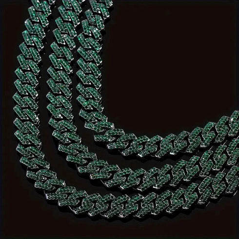 2Pcs FULLY ICED Bling Gun Black Rhodium Plated CZ Cuban Chain Necklace+Bracelet