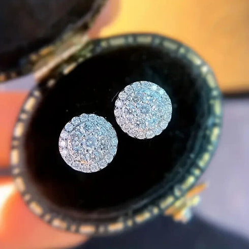 14K White Gold Plated 1.00 Ct Cubic Zirconia Men & Women Cluster Stud Earrings