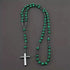 Green Malachite & Hematite Beaded Rosary Cross Pendant Necklace