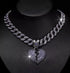 ICED OUT Broken Heart Rhodium Plated Purple Cubic Zirconia Cuban Chain Necklace