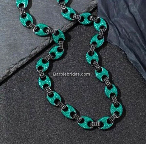 2-Pc FULLY ICED Round Cut Rhodium Plated Green Black CZ Necklace & Bracelet Set