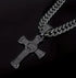 Rhodium Plated Iced Out Black CZ Cuban Chain Cross Pendant & Necklace