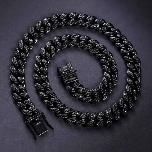 2 Pcs Men Women FULLY ICED Black Rhodium Plated Cubic Zirconia Necklace & Bracelet