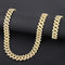 2-Pc Men FULLY ICED Thick 14K Gold Plated CZ Miami Cuban Link Necklace+Bracelet