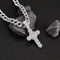 Iced Out Bling 14K White Gold Plated CZ Miami Cuban Chain Cross Pendant Necklace