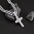Iced Out Bling 14K White Gold Plated CZ Miami Cuban Chain Cross Pendant Necklace