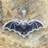 Iced Out Paved 14K White Gold Plated Cubic Zirconia Black Bat Pendant Necklace