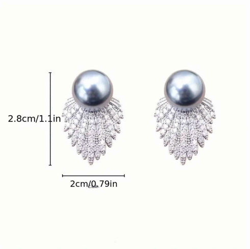 Sparkling Gray Pearl Women Delicate Stud Earrings Anniversary & Valentine's Gift