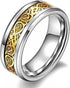 Men's 8mm Beveled Edge Comfort-Fit Yellow Celtic Dragon Tungsten Wedding Band