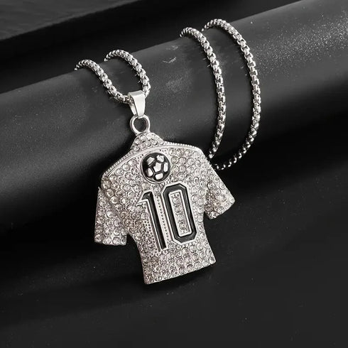 Fully Iced Soccer Jersey Number10 Titanium CZ Hip Hop Bling Pendant Necklace