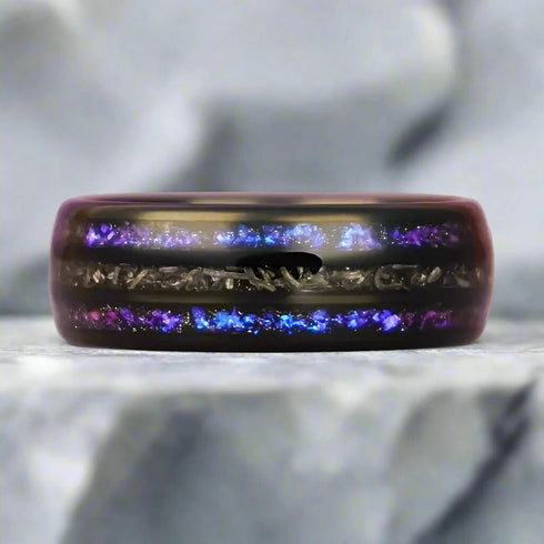 Men's 8mm Gunmetal Tungsten Nebula Meteorite Inspired Comfort-Fit Wedding Band