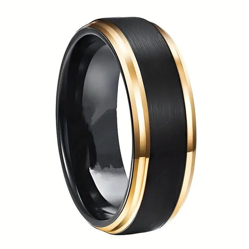 Men's 8mm Tungsten Comfort-Fit Black & 18K Gold Trim Engagement Wedding Band
