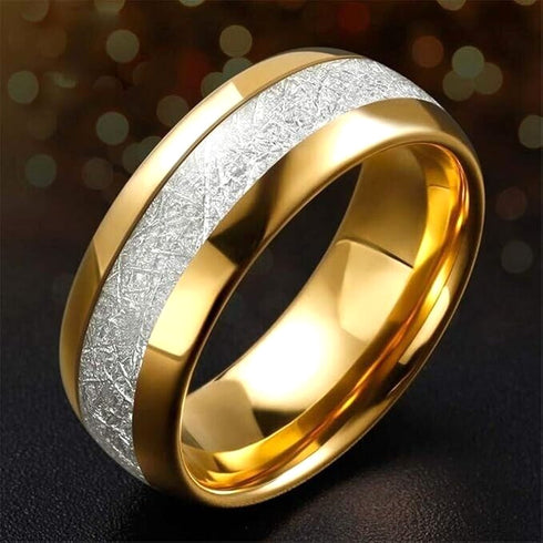 Men's 8mm Titanium Meteorite Inlay Comfort-Fit Polished Engagement Wedding Band