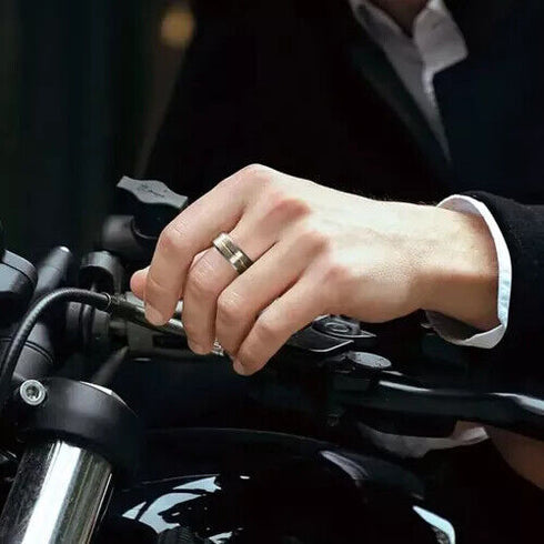 Men's 8mm Tungsten Silver Brushed Black Edge Golden Groove Wedding Band