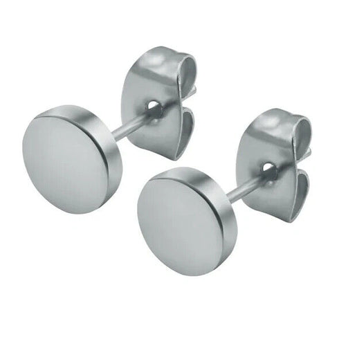 3Pairs 316L Surgical-Steel Flat Round Black Silver Gold Men Women Stud Earrings