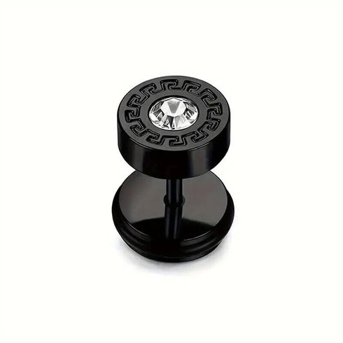 316L Surgical Steel Round Greek Pattern CZ Barbell Men & Women Stud Earrings