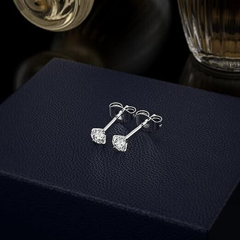 3Pairs Surgical Steel Cubic Zircon 4mm/6mm/8mm Solitaire Men Women Stud Earrings