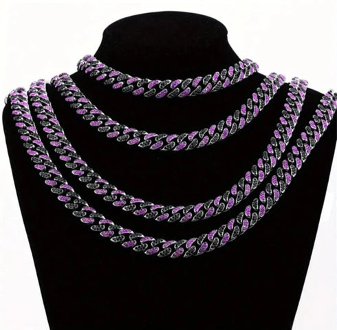 2Pcs FULLY ICED Bling Gun Black Rhodium Plated CZ Cuban Chain Necklace+Bracelet